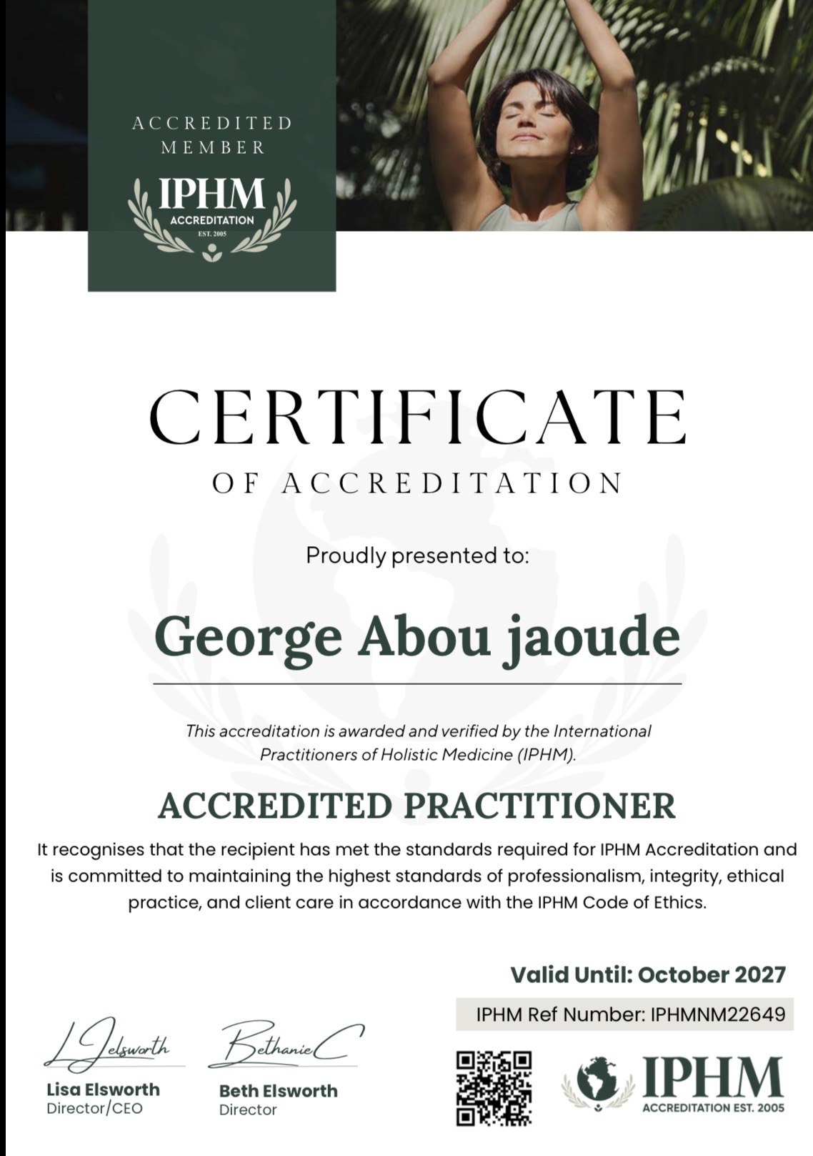IPHM Accredited Practitioner — valid until October 2027