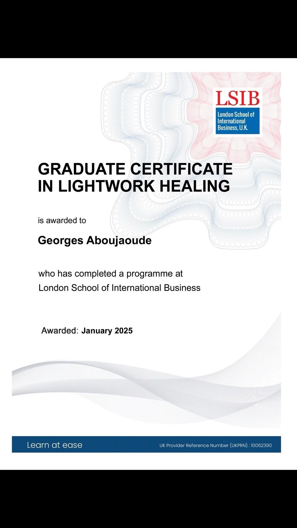 Graduate Certificate in Lightwork Healing — LSIB, January 2025